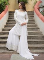 Georgette White Party Wear Sequins Work Readymade Sharara Suit